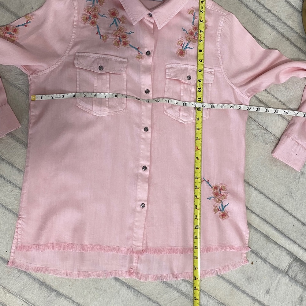 Billy T Lyocell/CottonEmbroidered Pink Women's Button up Frey Hem Boho - Picture 15 of 17